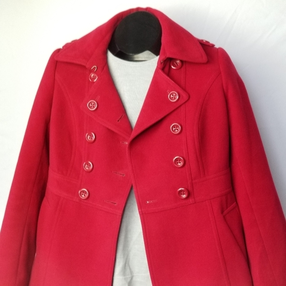 NWOT JACOB  Dbl Breasted Peacoat Epauletted Slash Pockets Structured RubyRed SML - Picture 10 of 10